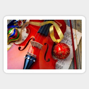 Red Ornament And Violin Sticker